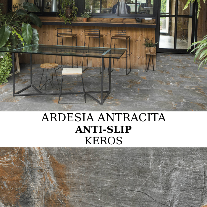 Πλακάκι Keros Ardesia Antracita Antislip 30×60 σε σαγρέ αντιολισθητική υφή