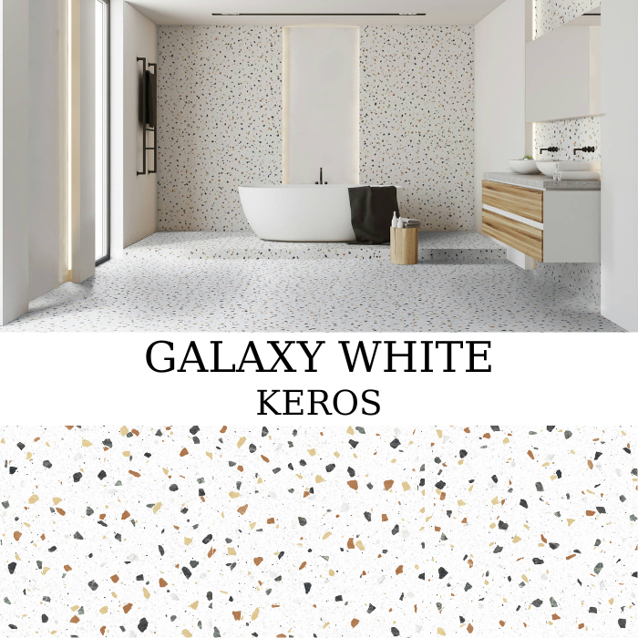 Πλακάκι γρανίτη Keros Galaxy Blanco 59,6×59,6 σε μωσαϊκό σχέδιο με ματ φινίρισμα