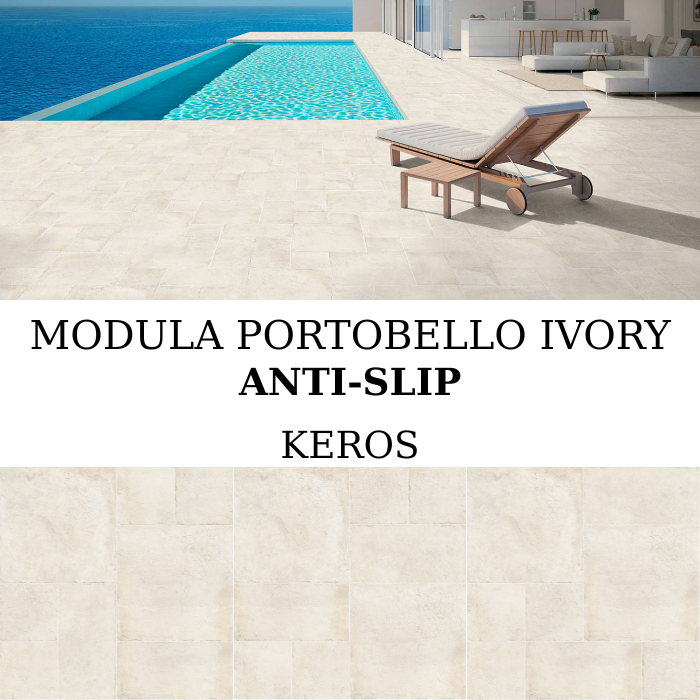 Keros Modula Portobello Ivory Anti-Slip πλακάκι δαπέδου 100x100 λευκής μάζας με Matt Relieve φινίρισμα