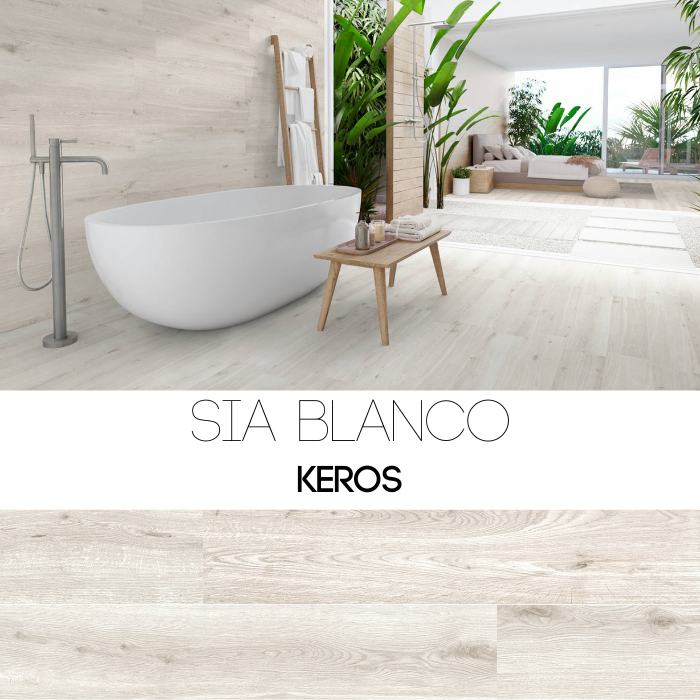 SIA BLANCO 23x120cm πλακάκι τύπου ξύλου της Keros, ιδανικό για δάπεδα και τοίχους σε εσωτερικούς και εξωτερικούς χώρους