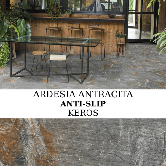 Πλακάκι Keros Ardesia Antracita Antislip 30×60 σε σαγρέ αντιολισθητική υφή
