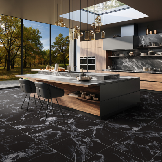 Γυαλιστερό πλακάκι Keros Broussard Negro 59,6×59,6 - πορσελανάτος γρανίτης