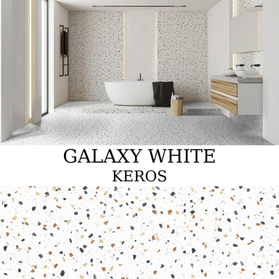 Πλακάκι γρανίτη Keros Galaxy Blanco 59,6×59,6 σε μωσαϊκό σχέδιο με ματ φινίρισμα