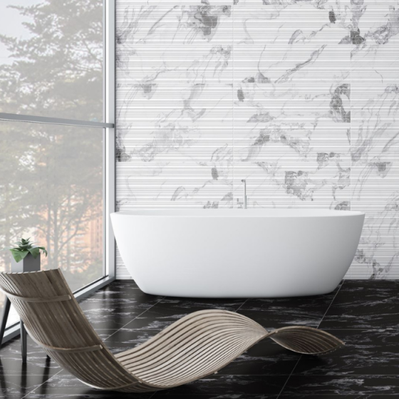 Keros Broussard Lines Gris 30×90 γκρι gloss ανάγλυφο πλακάκι τοίχου