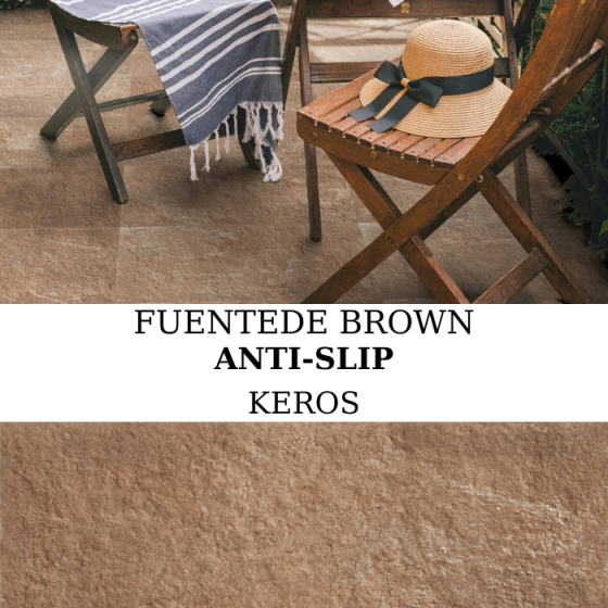 Πλακάκι Keros Fuentede Brown με υφή πέτρας και αντιολισθητική ματ επιφάνεια