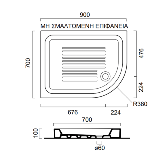 ΝΤΟΥΖΙΕΡΑ ΠΟΡΣΕΛΑΝΗΣ ΗΜΙΚΥΚΛΙΚΗ 90x70x10cm GSI BASIC L/R