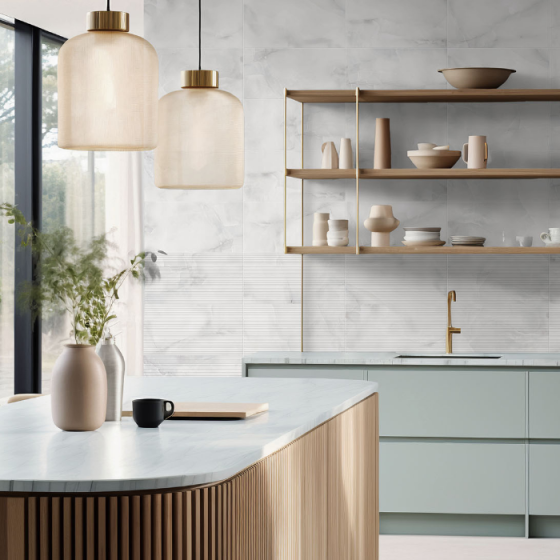 Onice Lines Perla 25x50 γυαλιστερό ανάγλυφο πλακάκι τοίχου με περλέ μαρμάρινη όψη