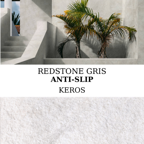 Keros Redstone Gris Anti-Slip 30×60 με σαγρέ αντιολισθητική υφή πέτρας