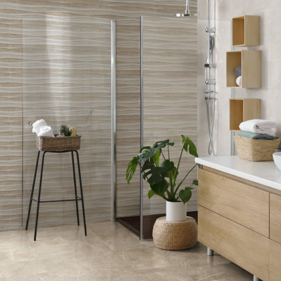 Ανάγλυφο μπεζ πλακάκι τοίχου SABOYA OLAS BEIGE 25x50 με όψη πέτρας