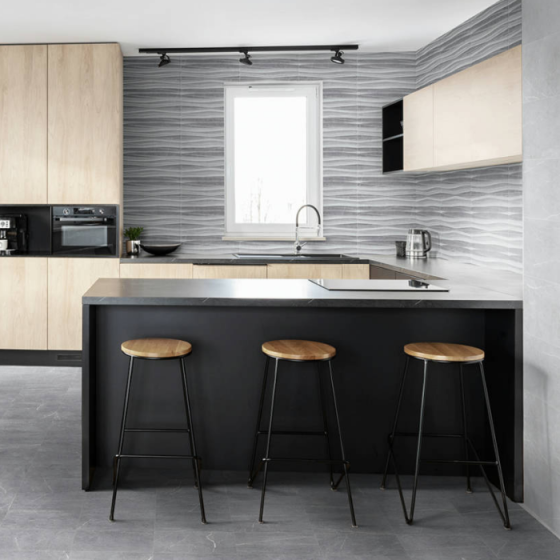 Ανάγλυφο γκρι πλακάκι τοίχου SABOYA OLAS GRIS 25x50 με όψη πέτρας