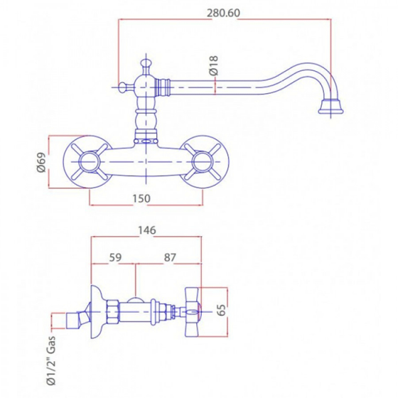 ΜΠΑΤΑΡΙΑ ΚΟΥΖΙΝΑΣ ΤΟΙΧΟΥ PRINCETON CHROME 852-100 BUGNATESE 