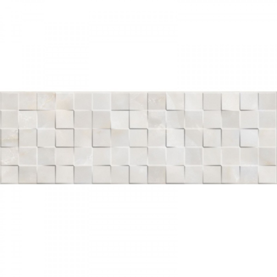 Tajmahal Decorado Cubik Onix K 25×75 Γυαλιστερό και ανάγλυφο πλακάκι λευκής μάζας με απομίμηση όνυχας