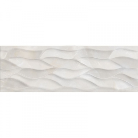 Tajmahal Decorado Hojas Onix 25×75 – Γυαλιστερό ανάγλυφο πλακάκι λευκής μάζας με μοτίβο φύλλων και απομίμηση όνυχας