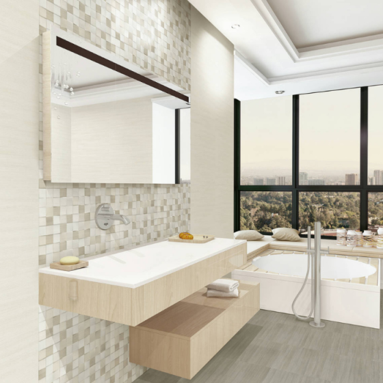 Κεραμικό πλακάκι τοίχου με ανάγλυφη γεωμετρική υφή cubik και μπεζ ματ φινίρισμα από τη σειρά Tessile της KEROS.