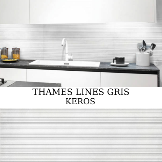 Πλακάκι τοίχου Keros Thames Line Gris 30×90 γυαλιστερό με ανάγλυφες γραμμές