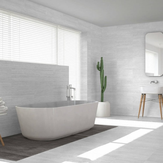 Κεραμικό πλακάκι τοίχου με ματ μαρμάρινη όψη και γκρι απόχρωση από τη σειρά Toscana της KEROS.