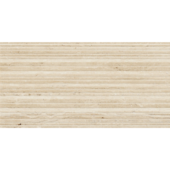 Κεραμικό πλακάκι τοίχου με ματ μαρμάρινη όψη, κυματιστό ανάγλυφο σχέδιο και ζεστή μπεζ απόχρωση από τη σειρά Toscana της KEROS.