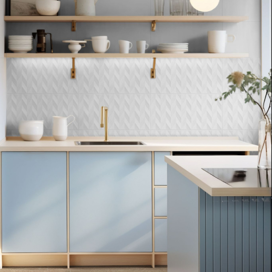 WHITE ESPIGA MATE 30x60 πλακάκι τοίχου λευκό ματ με ανάγλυφο μοτίβο espiga