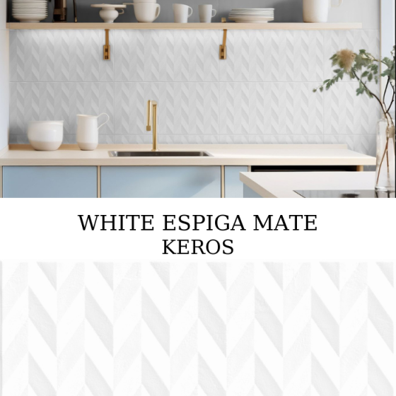 WHITE ESPIGA MATE 30x60 πλακάκι τοίχου λευκό ματ με ανάγλυφο μοτίβο espiga