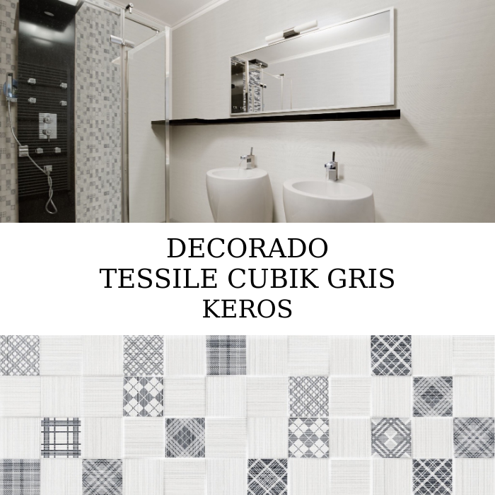 Ανάγλυφο κεραμικό πλακάκι τοίχου με γεωμετρικά μοτίβα cubik και γκρι ματ φινίρισμα από τη σειρά Tessile της KEROS.