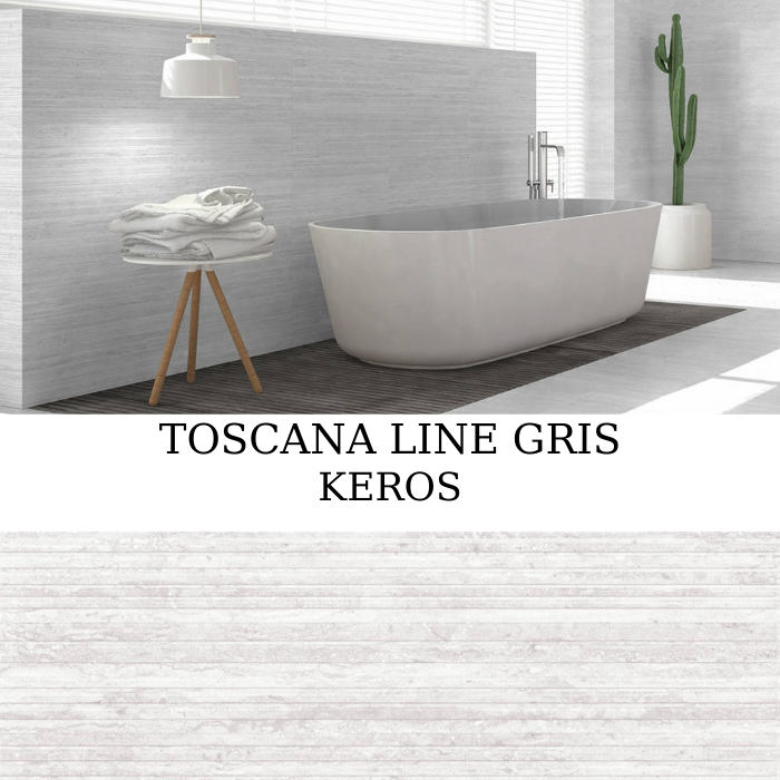 Κεραμικό πλακάκι τοίχου με ματ μαρμάρινη όψη, γκρι απόχρωση και κυματιστό ανάγλυφο σχέδιο από τη σειρά Toscana της KEROS.
